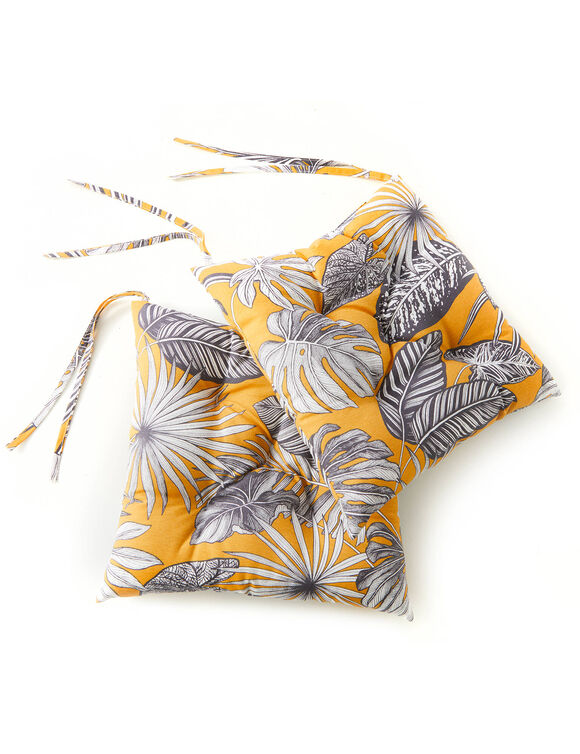 Galette de chaise imprimé tropical - lot de 2 (jaune) Galette de chaise imprimé tropical - lot de 2 (jaune)